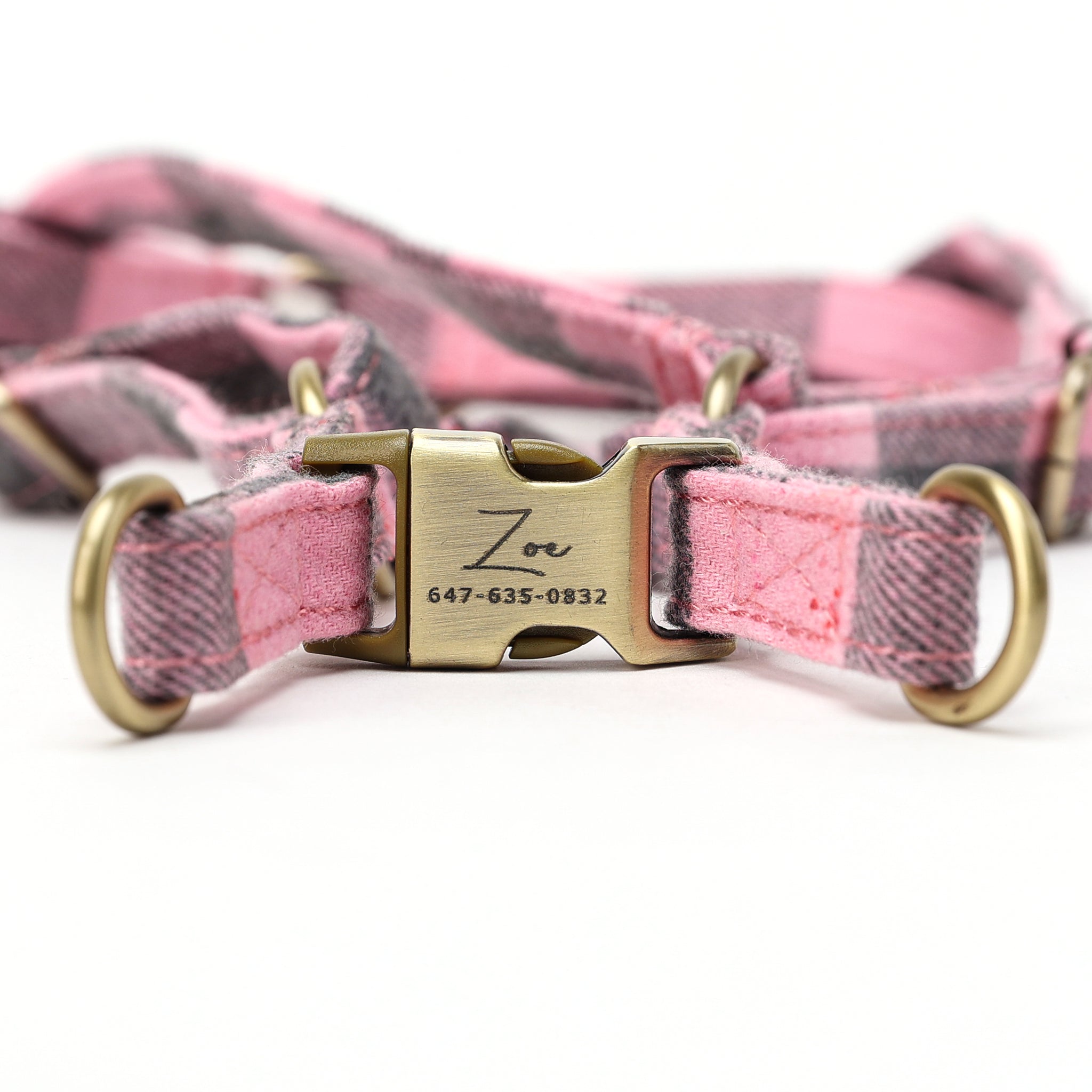 Tartan Collar Barbour Dog Collar Pink Grey Barbour Reflective
