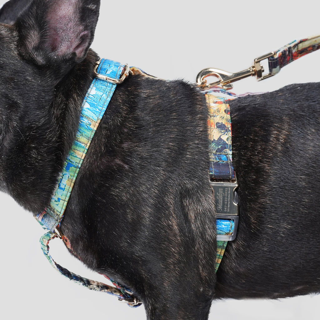 100% Cotton Adjustable No Pull Dog Harness French Countryside dog wears the harness side