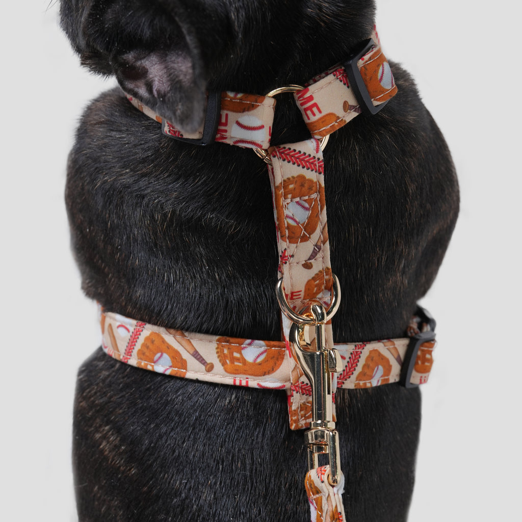 100% Cotton Adjustable No Pull Dog Harness Baseball dog wearing the harness back