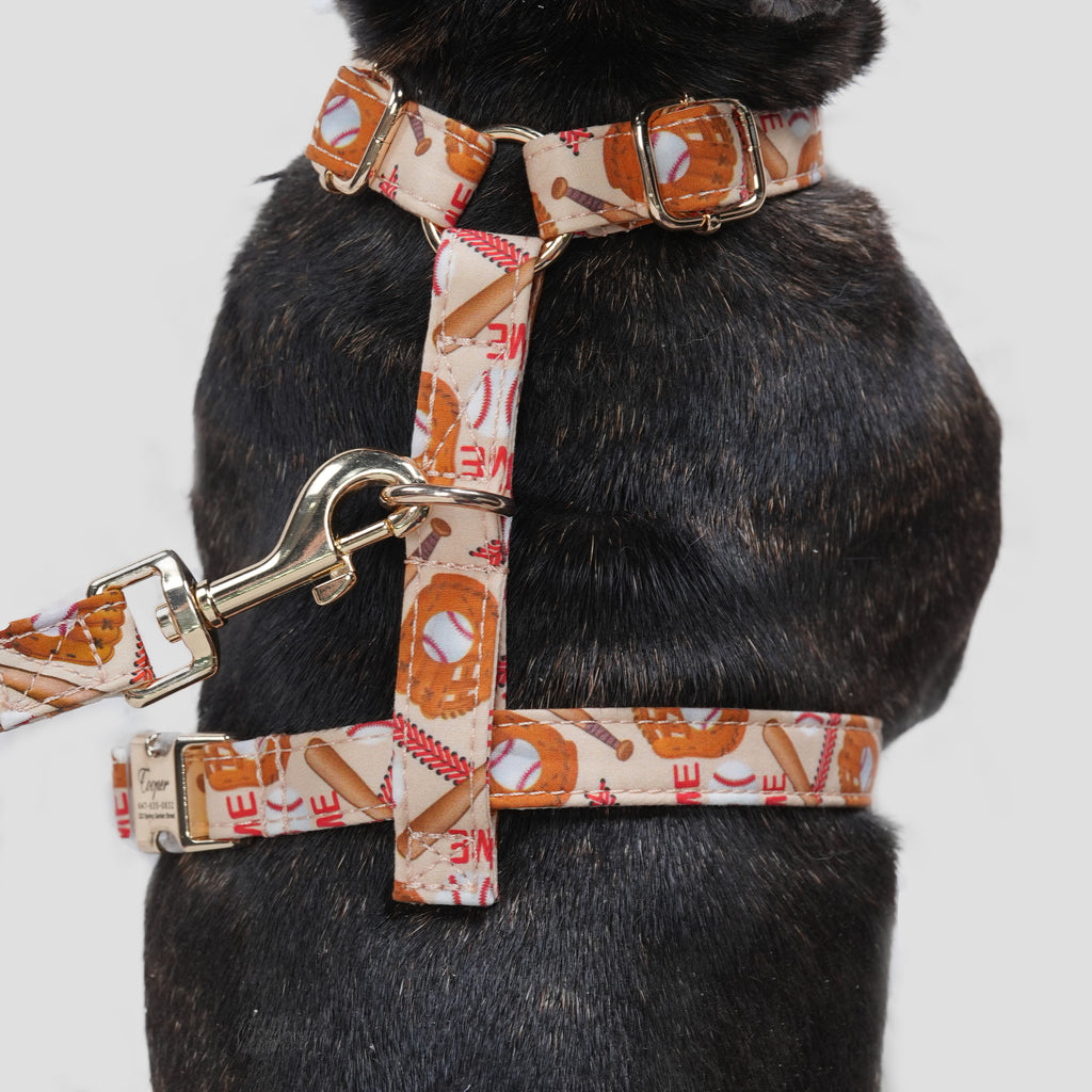 100% Cotton Adjustable No Pull Dog Harness Baseball dog wears the harness back