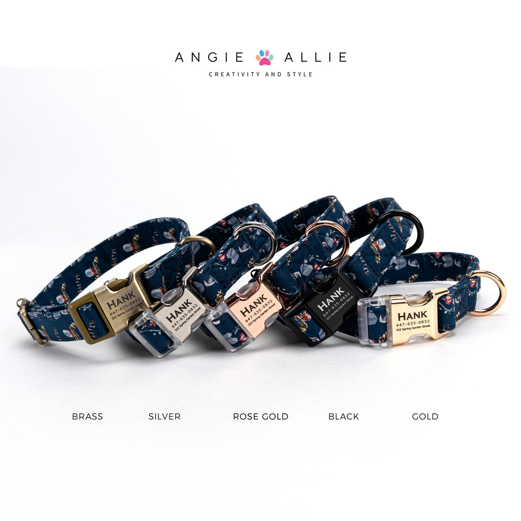 100% Cotton Personalized Dog Collar Engraved Brass  Harry Potter Ravenclaw House Set of dog collars with gold, rose gold, silver, and black metal buckles