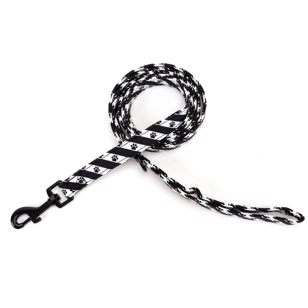 100% Cotton Adjustable Dog Leash Black Puppy Paws main