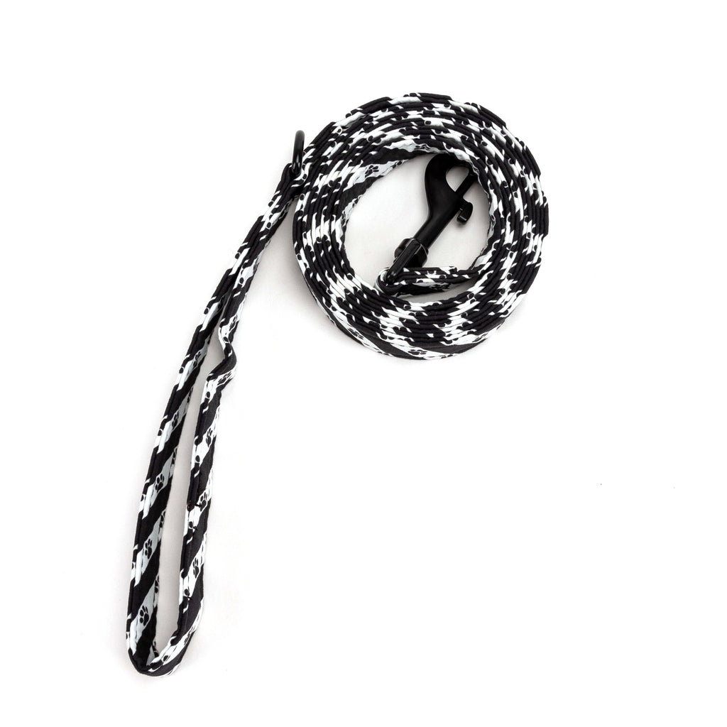 100% Cotton Adjustable Dog Leash Black Puppy Paws rolled