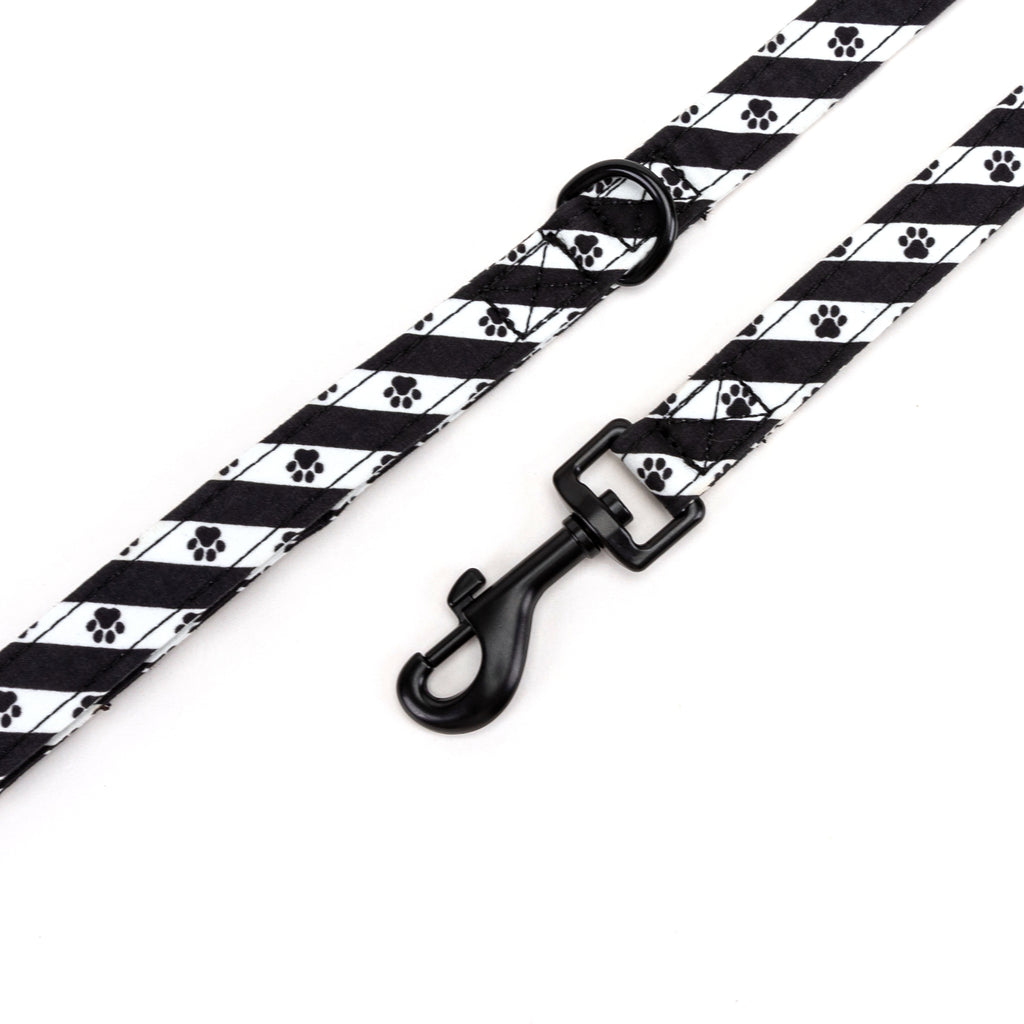100% Cotton Adjustable Dog Leash Black Puppy Paws hardware