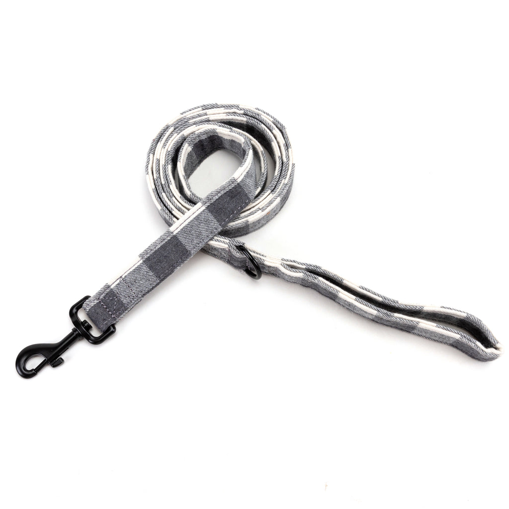 100% Cotton Adjustable Dog Leash Black Plaid Grey main
