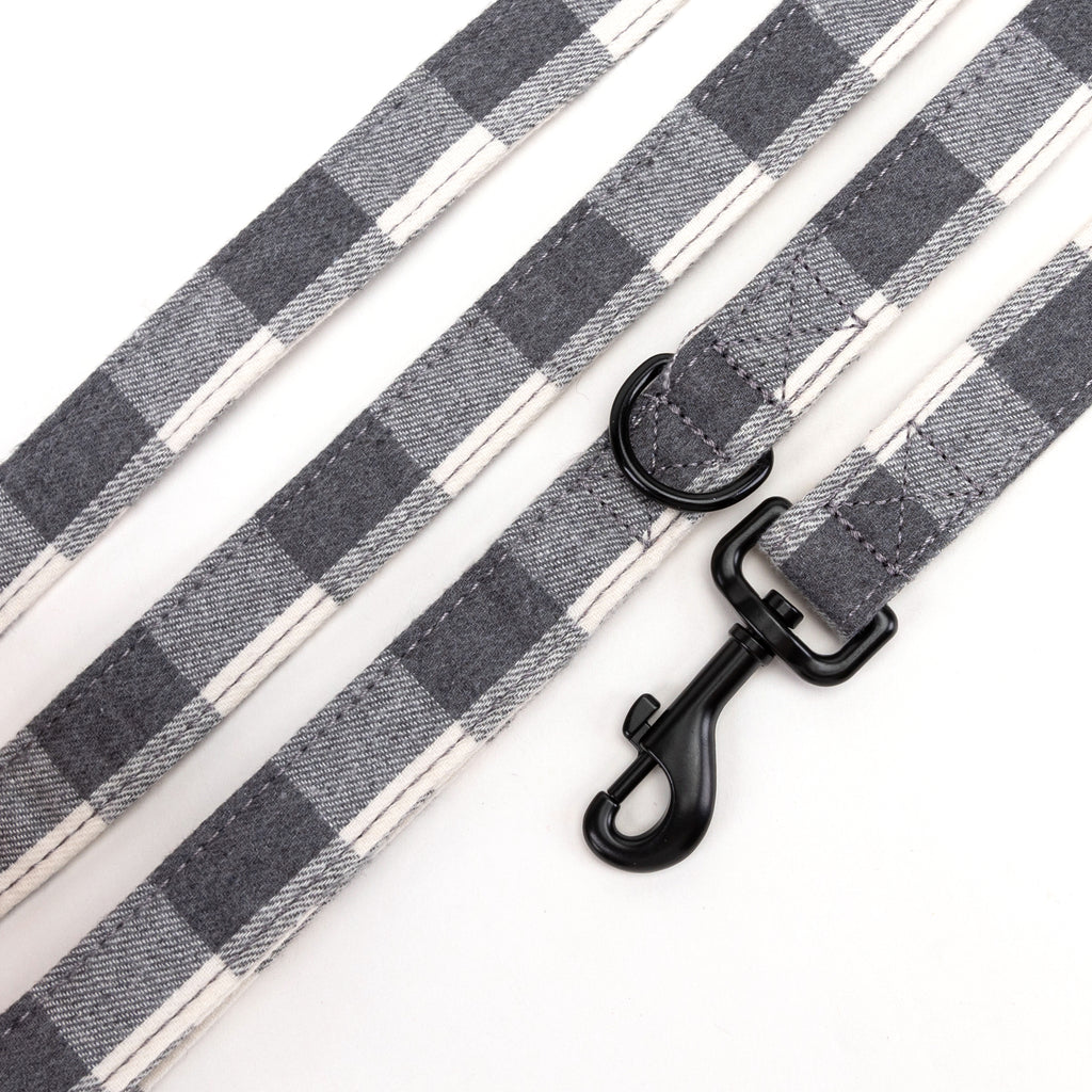 100% Cotton Adjustable Dog Leash Black Plaid Grey detail