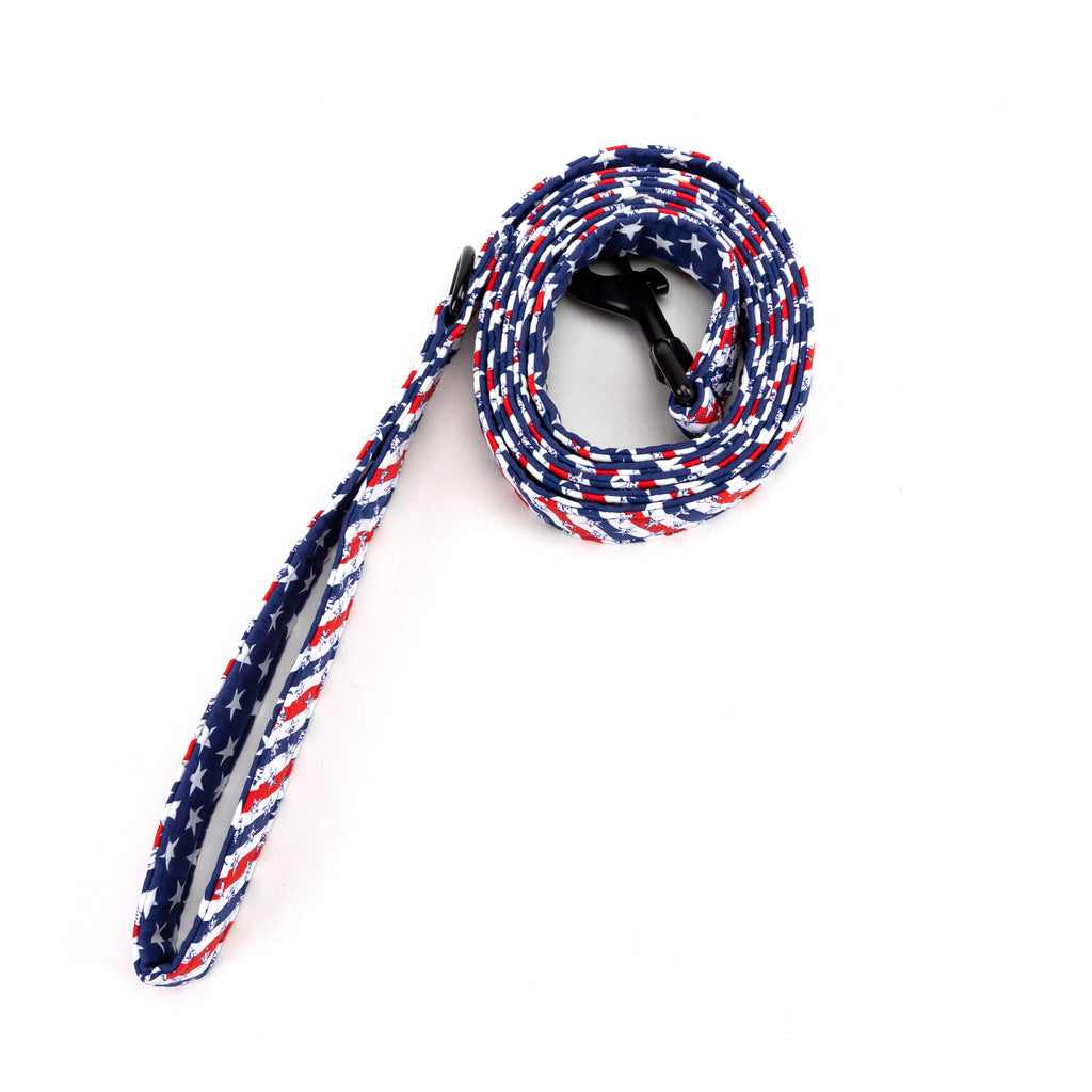 100% Cotton Adjustable Dog Leash Black Stars and Stripes rolled