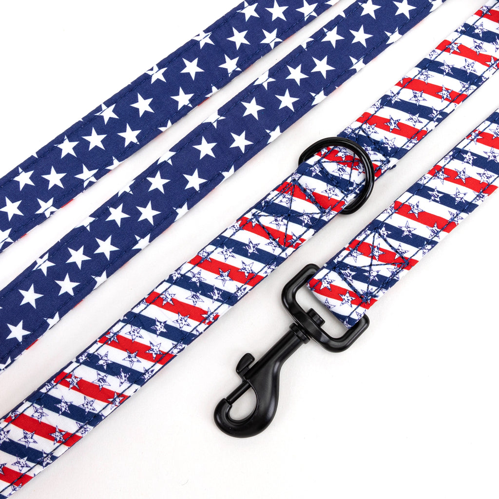 100% Cotton Adjustable Dog Leash Black Stars and Stripes detail