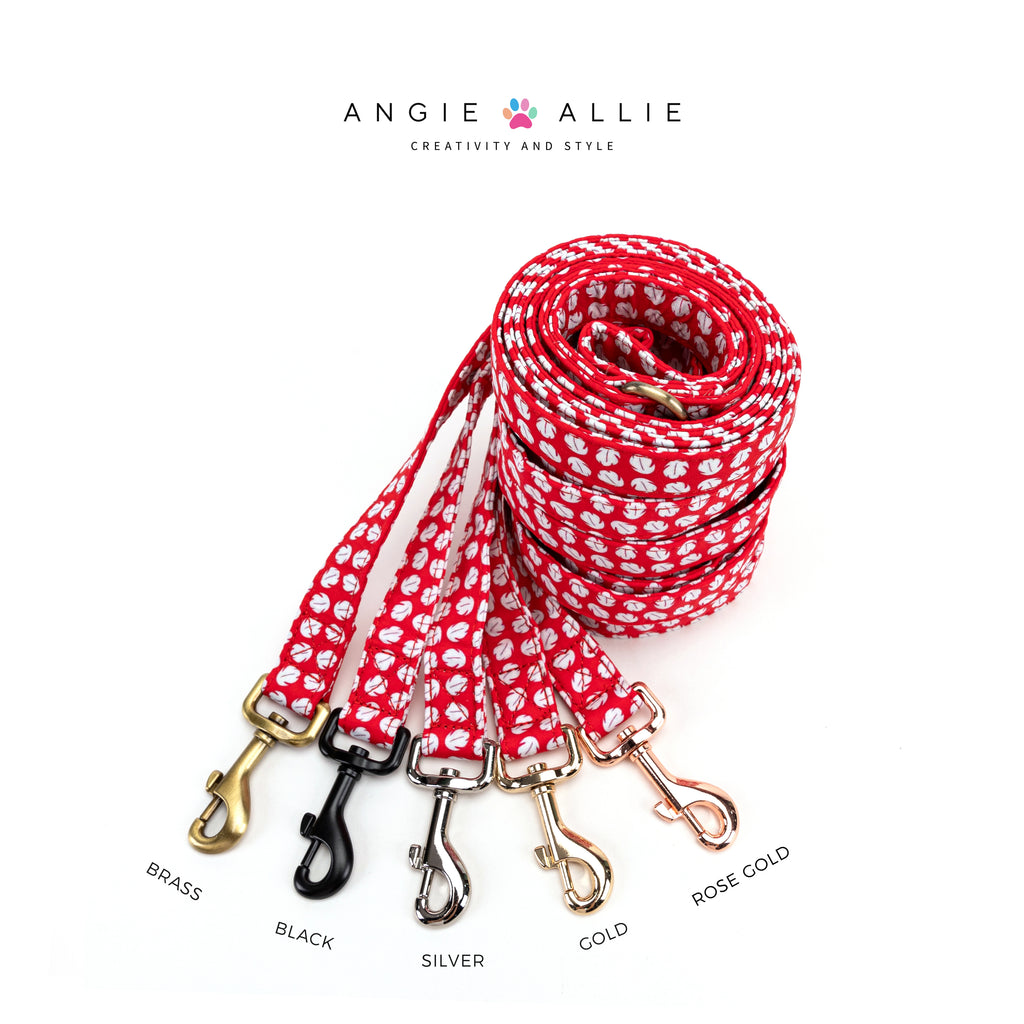 100% Cotton Adjustable Dog Leash Lilo & Stitch Lilo Hawaiian Dress with brass, black, silver, gold, rose gold hardware on a white background, featuring the Angie Allie brand