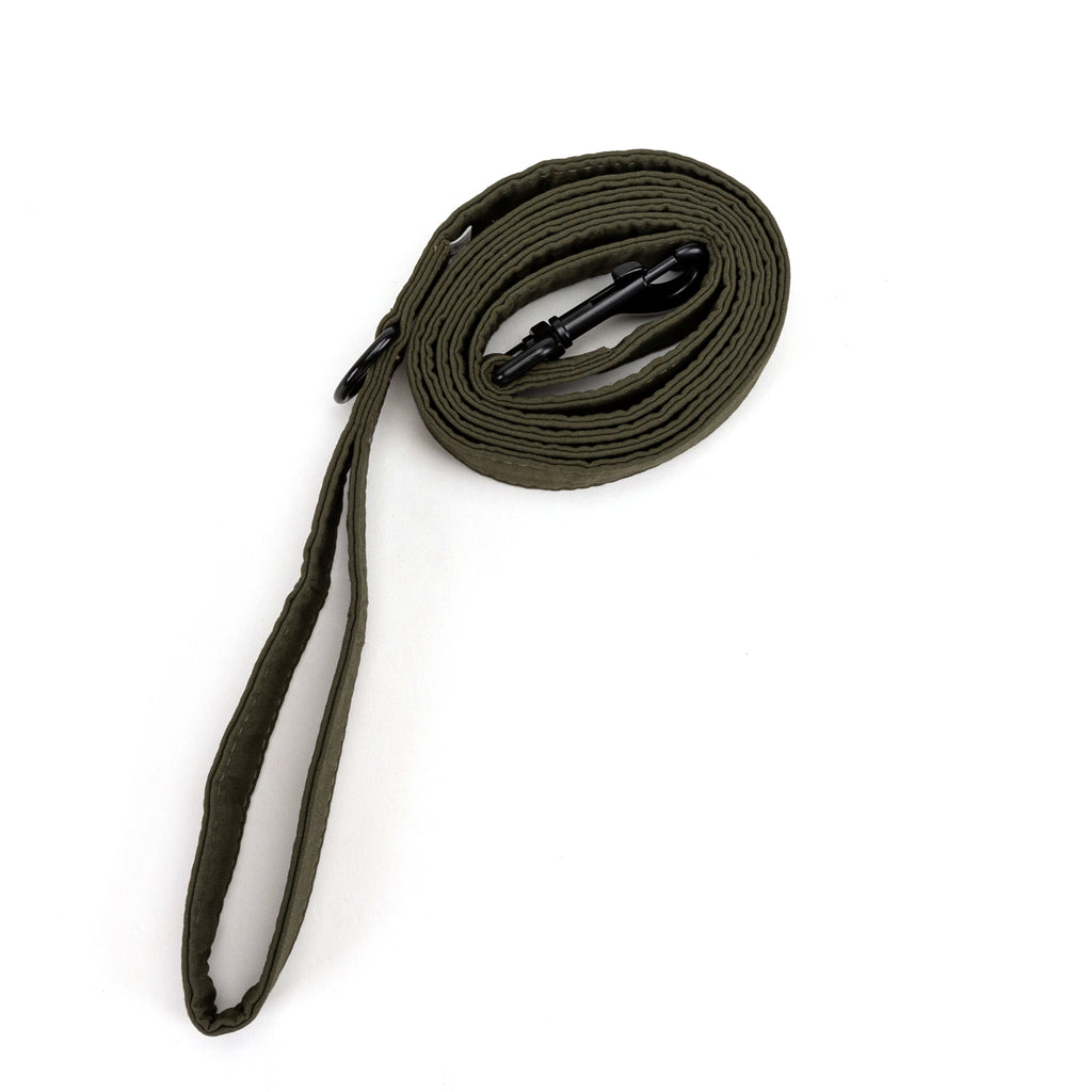 100% Cotton Adjustable Dog Leash Black Military Green rolled