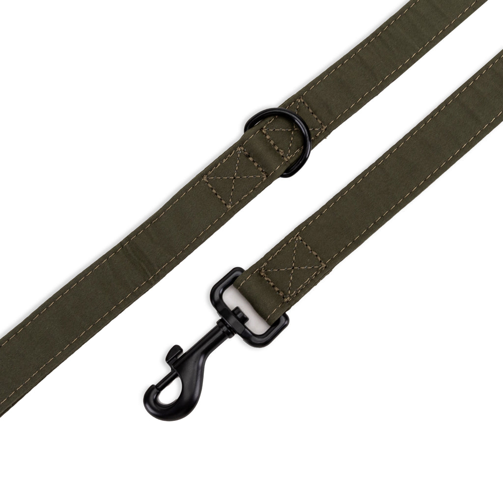 100% Cotton Adjustable Dog Leash Black Military Green hardware