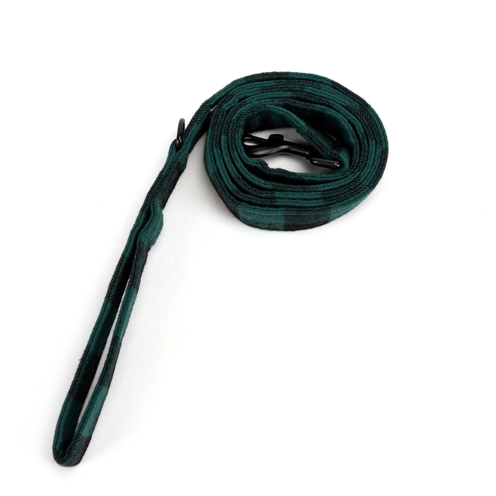 100% Cotton Adjustable Dog Leash Plaid Green rolled