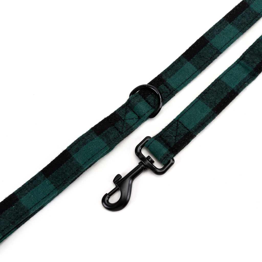 100% Cotton Adjustable Dog Leash Plaid Green hardware