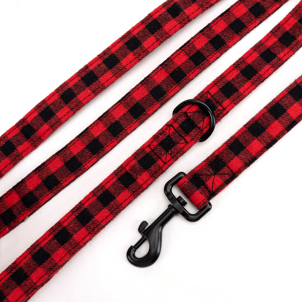 100% Cotton Adjustable Dog Leash Buffalo Plaid Red detail