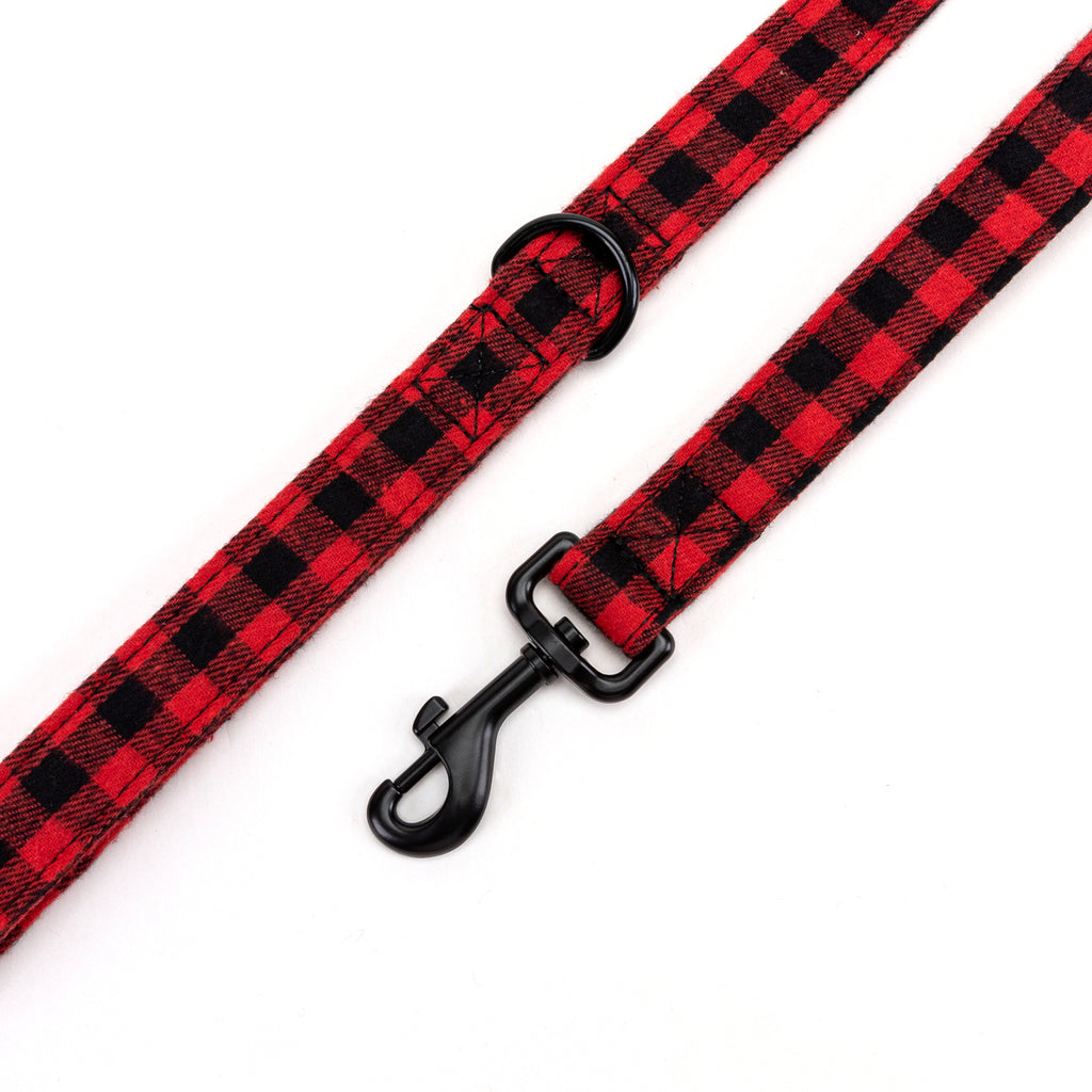 100% Cotton Adjustable Dog Leash Buffalo Plaid Red hardware