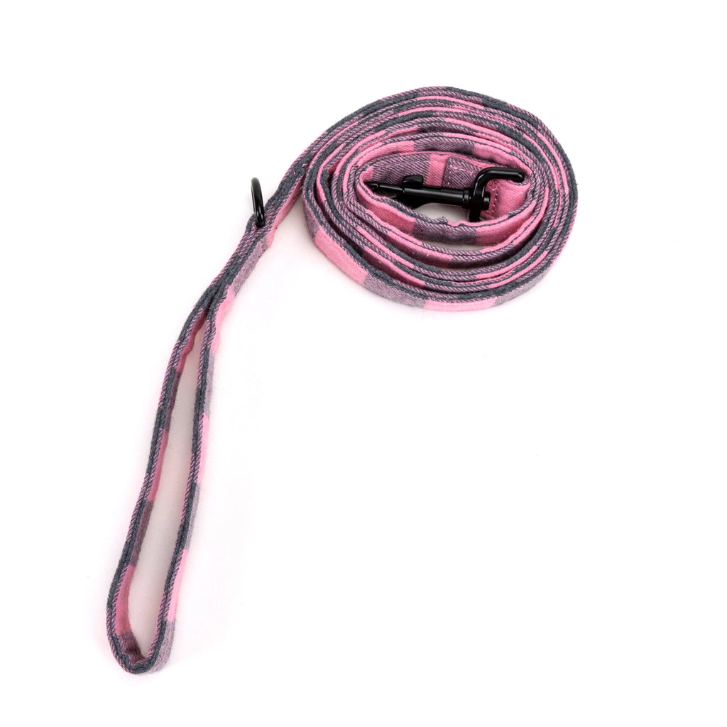 100% Cotton Adjustable Dog Leash Plaid Pink rolled