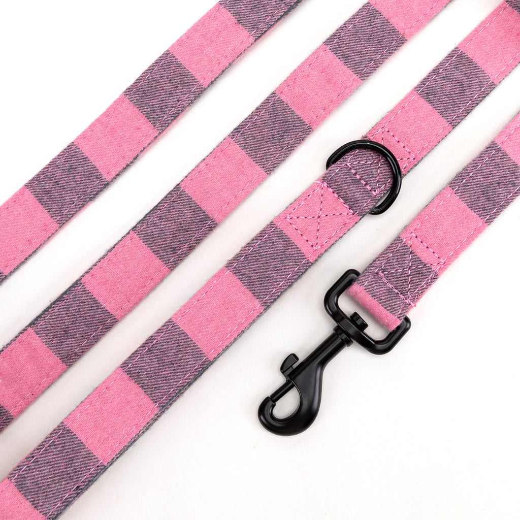 100% Cotton Adjustable Dog Leash Plaid Pink detail
