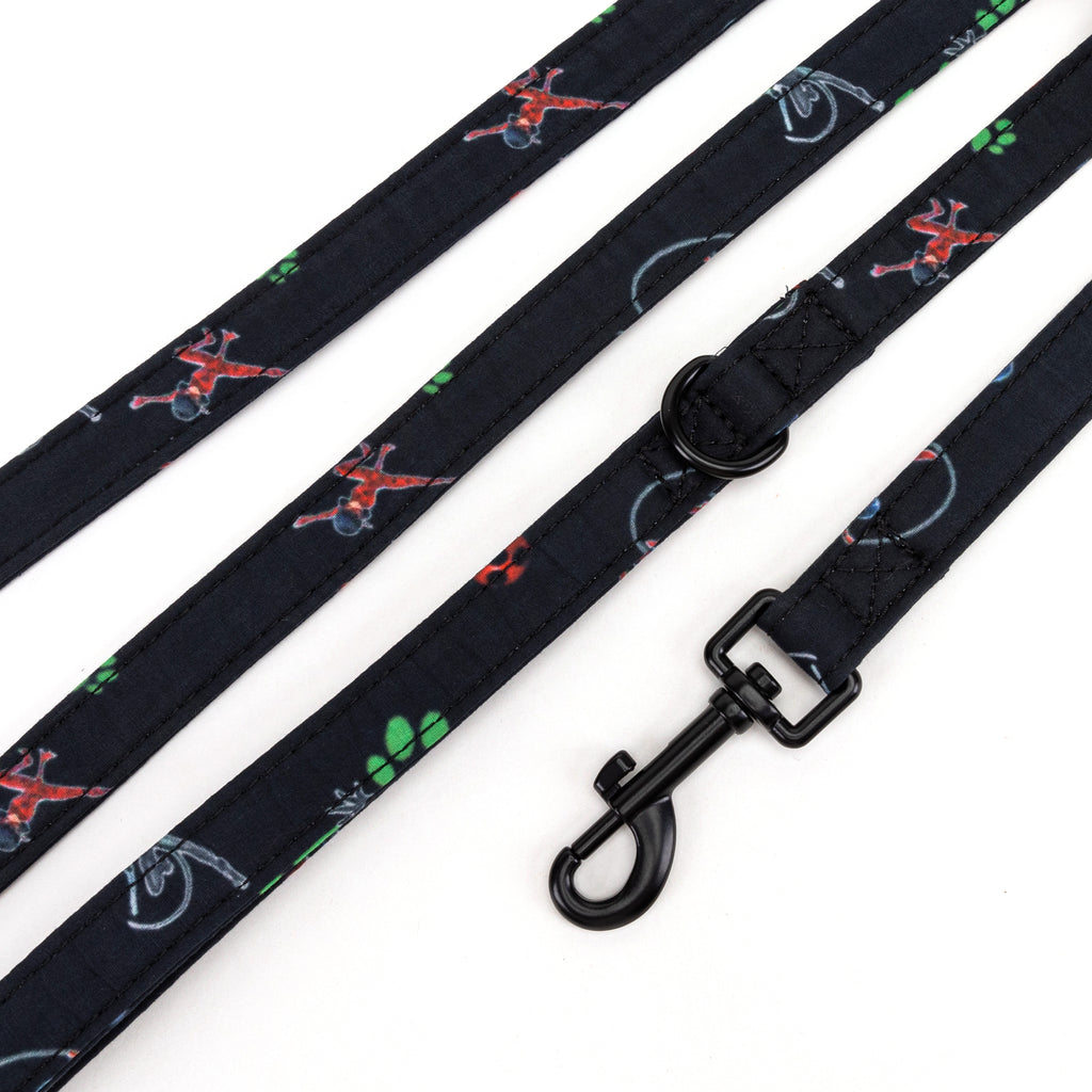 100% Cotton Adjustable Dog Leash Black Miraculous Ladybug and Cat Noir detail