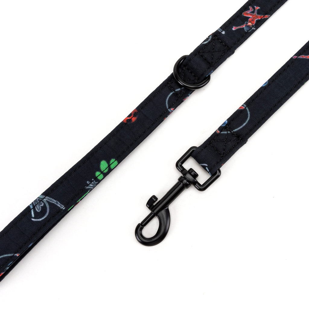 100% Cotton Adjustable Dog Leash Black Miraculous Ladybug and Cat Noir hardware
