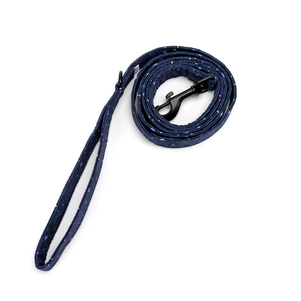 100% Cotton Adjustable Dog Leash Black Galaxy Stars rolled