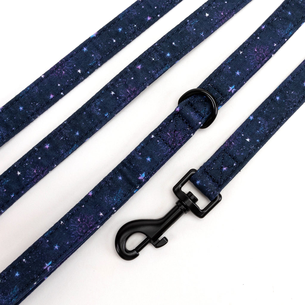 100% Cotton Adjustable Dog Leash Black Galaxy Stars detail