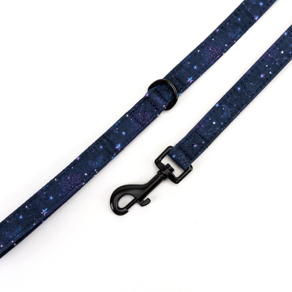100% Cotton Adjustable Dog Leash Black Galaxy Stars hardware