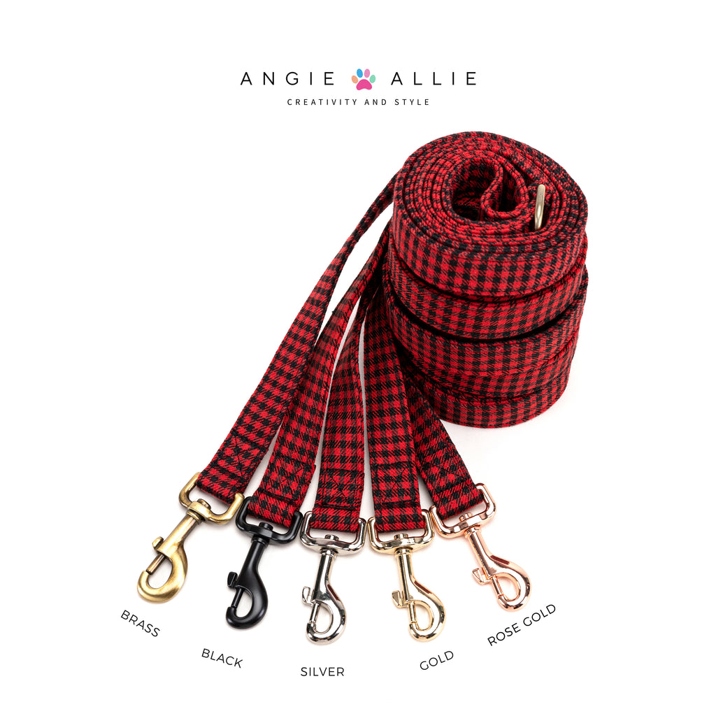 100% Cotton Adjustable Dog Leash Gold  Shepherd Red with brass, black, silver, gold, and rose gold hardware