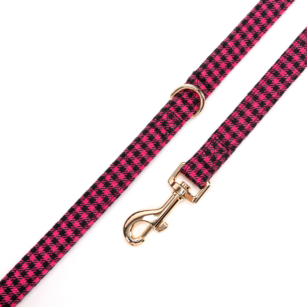 100% Cotton Adjustable Dog Leash Gold  Shepherd Fuschia hardware