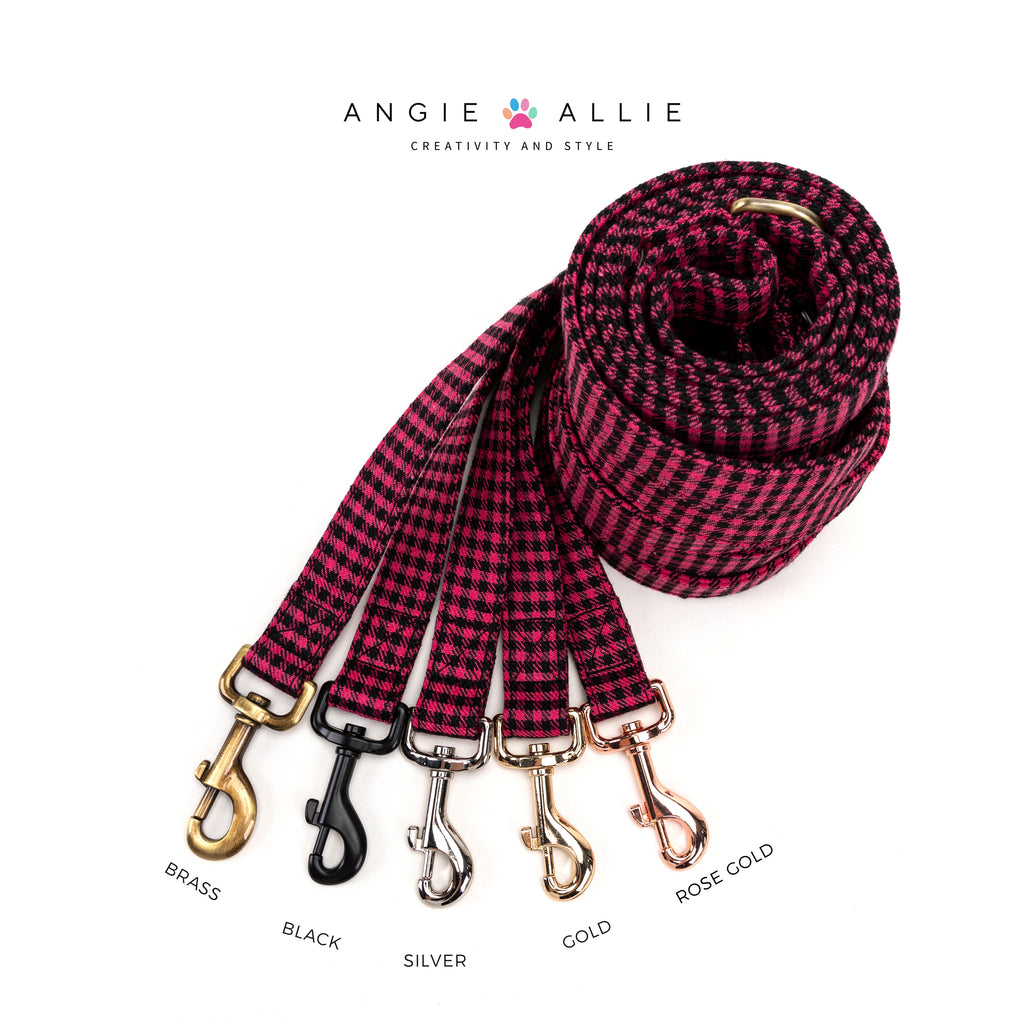 100% Cotton Adjustable Dog Leash Gold  Shepherd Fuschia with brass, black, silver, gold, and rose gold hardware