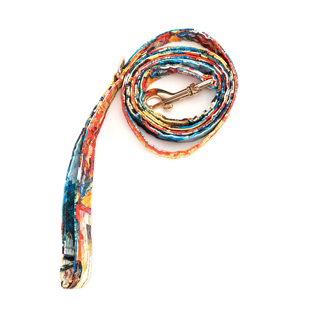 100% Cotton Adjustable Dog Leash Gold  French Countryside rolled