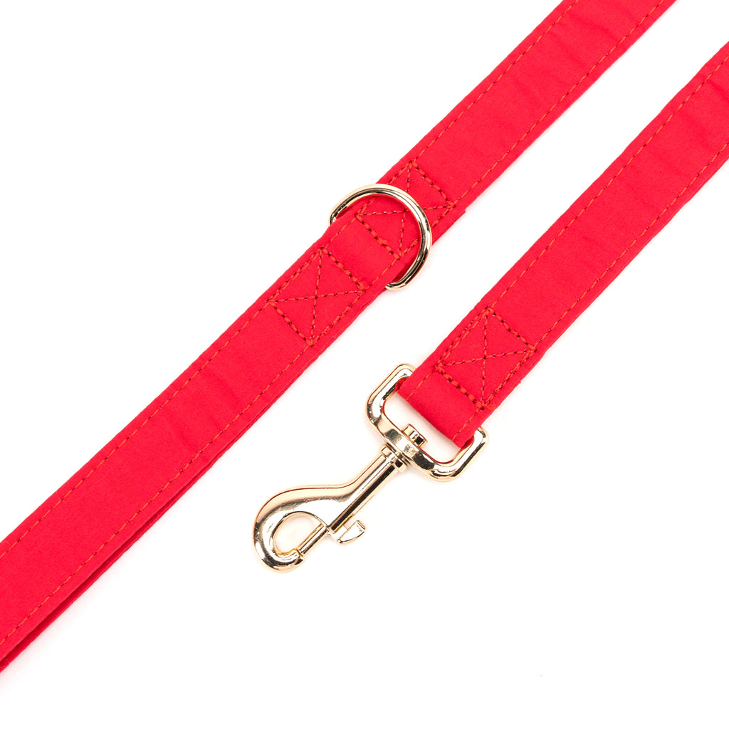100% Cotton Adjustable Dog Leash Gold  Poinciana Red hardware