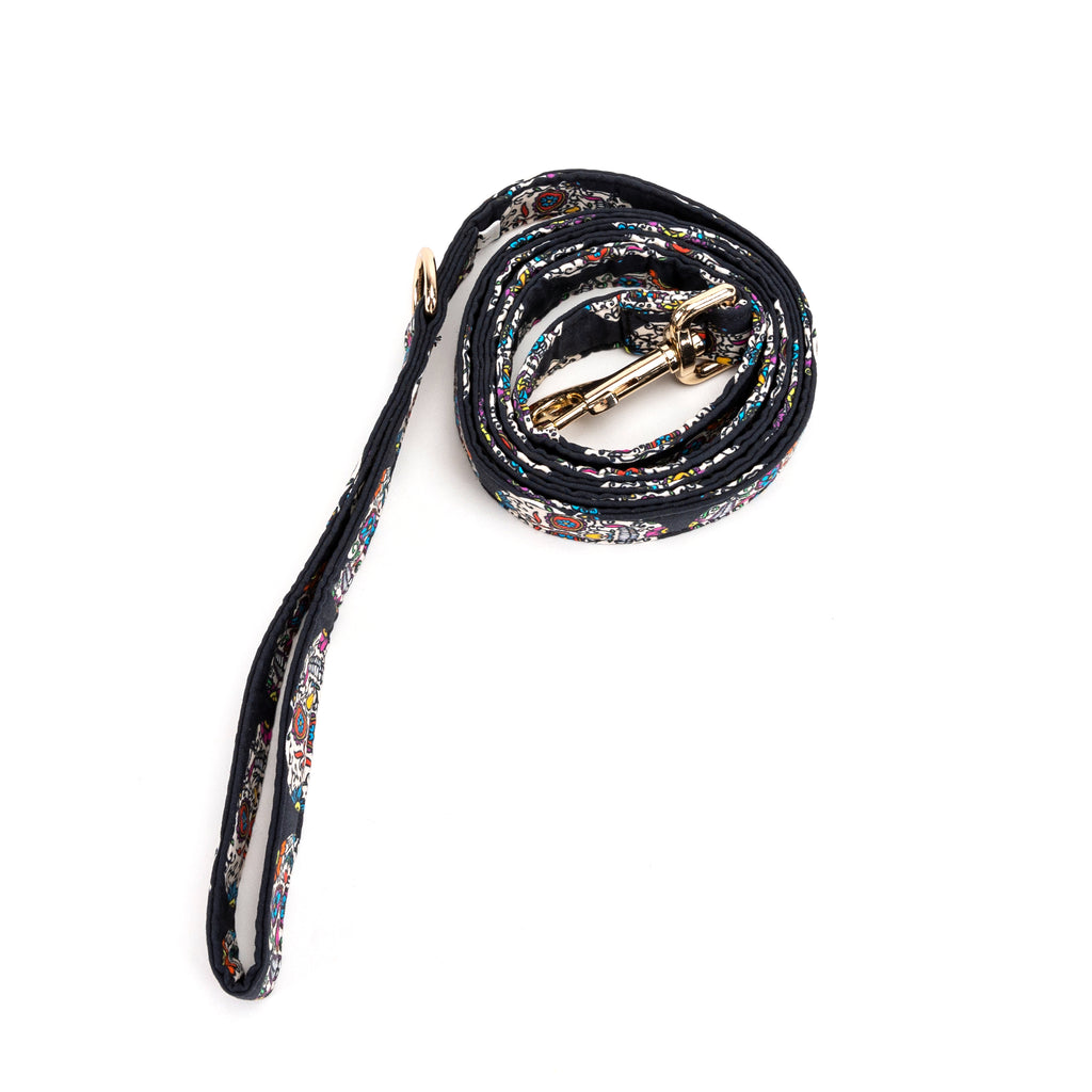 100% Cotton Adjustable Dog Leash Gold  Sugar Skull rolled