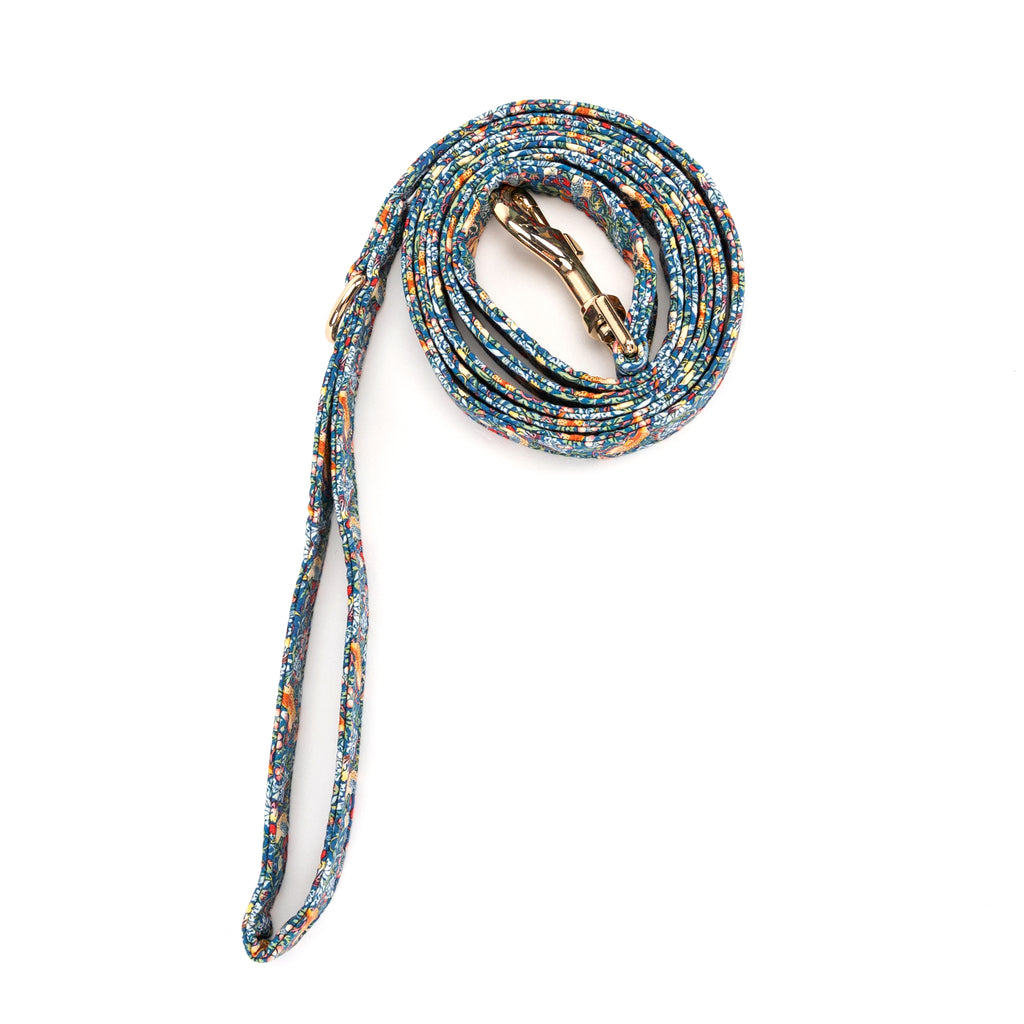 100% Cotton Adjustable Dog Leash Gold Strawberry Thief rolled