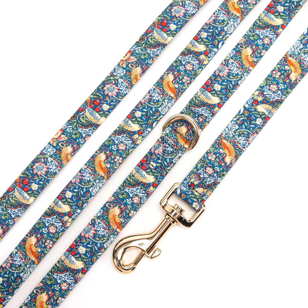 100% Cotton Adjustable Dog Leash Gold Strawberry Thief detail