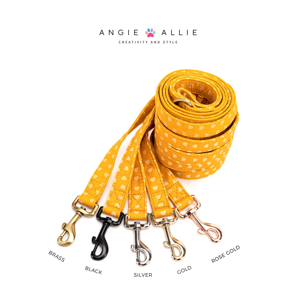100% Cotton Adjustable Dog Leash Gold  Hobo Rainbow with brass, black, silver, gold, and rose gold hardware