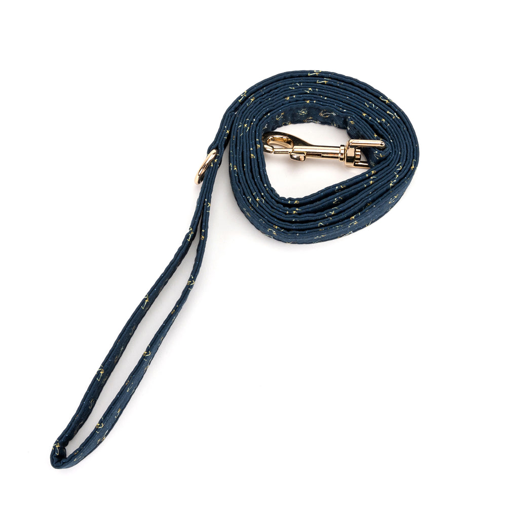 100% Cotton Adjustable Dog Leash Gold  Nautical rolled