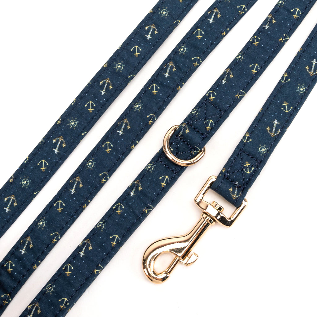 100% Cotton Adjustable Dog Leash Gold  Nautical detail