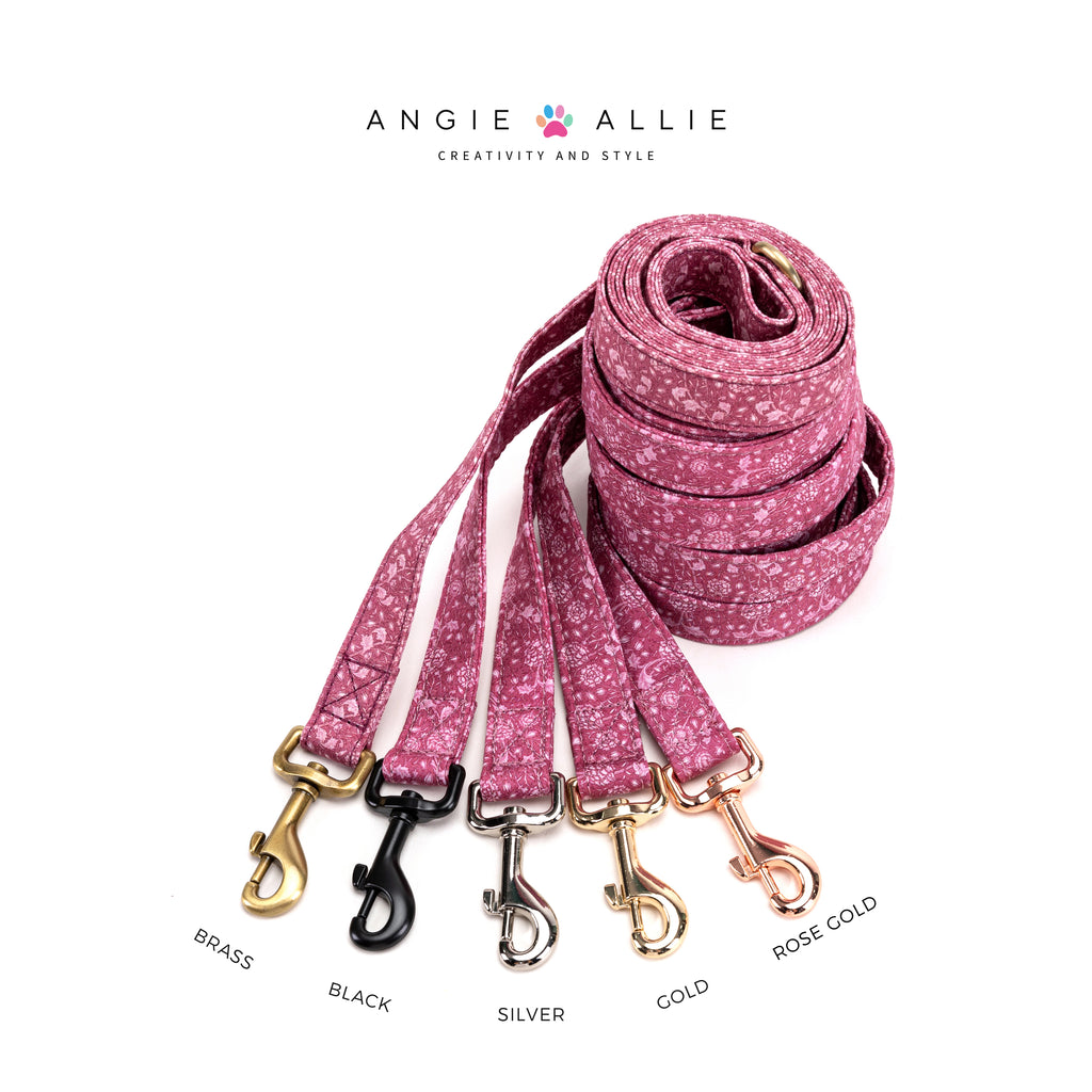 100% Cotton Adjustable Dog Leash Gold  Wild Tulip with brass, black, silver, gold, and rose gold hardware