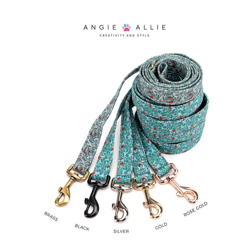 100% Cotton Adjustable Dog Leash Gold  Arbutus with brass, black, silver, gold, and rose gold hardware