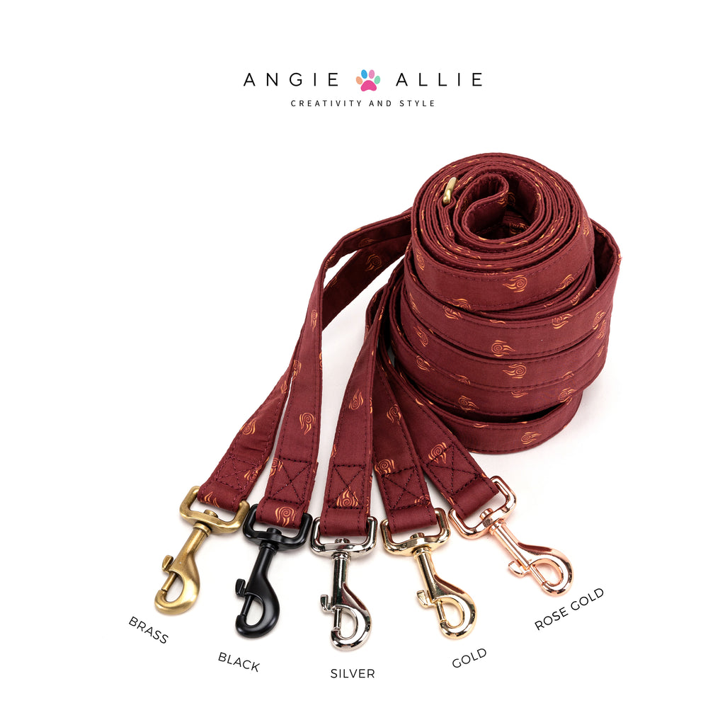 100% Cotton Adjustable Dog Leash Gold  Avatar Fire Nation with brass, black, silver, gold, and rose gold hardware