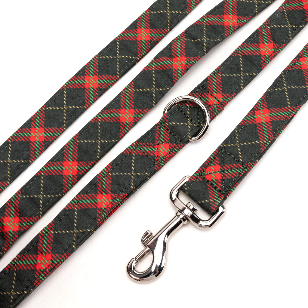 100% Cotton Adjustable Dog Leash Silver Christmas Plaid detail