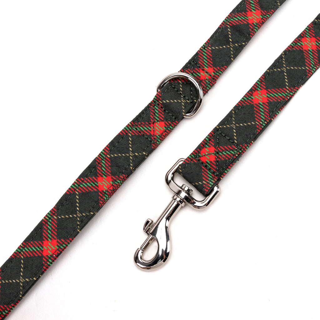 100% Cotton Adjustable Dog Leash Silver Christmas Plaid hardware
