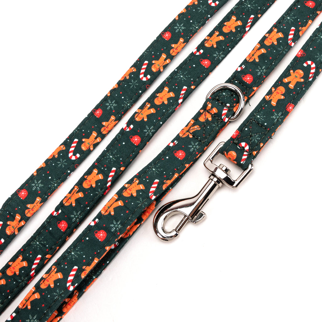 100% Cotton Adjustable Dog Leash Silver Gingerbread Man detail