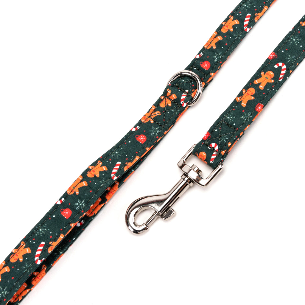 100% Cotton Adjustable Dog Leash Silver Gingerbread Man hardware