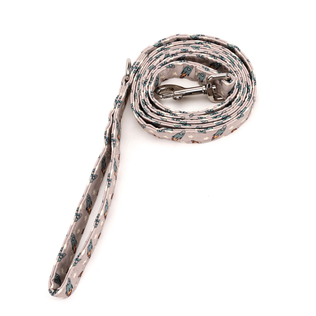100% Cotton Adjustable Dog Leash Silver Retro Rocket rolled
