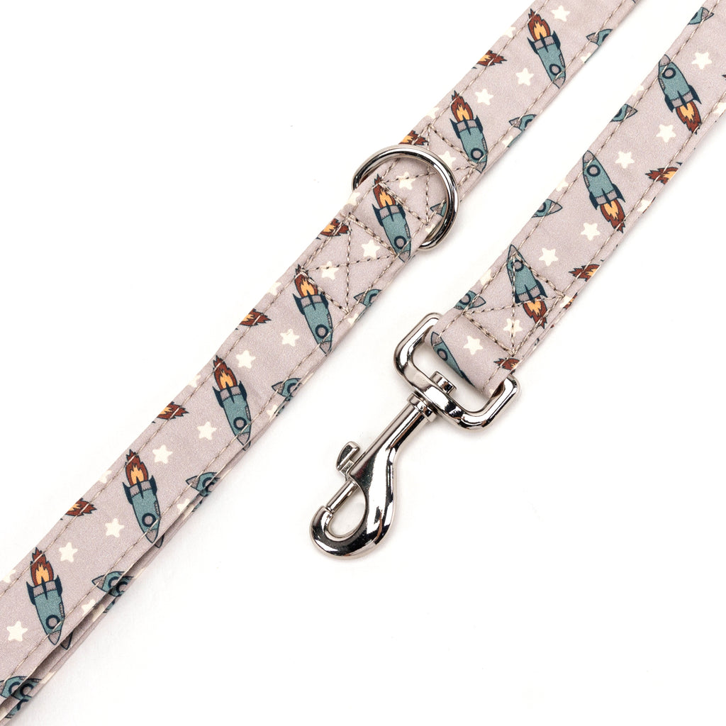 100% Cotton Adjustable Dog Leash Silver Retro Rocket hardware