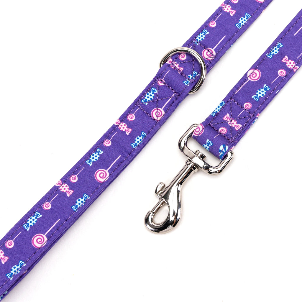 Purple Cotton Dog Leash With Silver Hardware Lollipop hardware