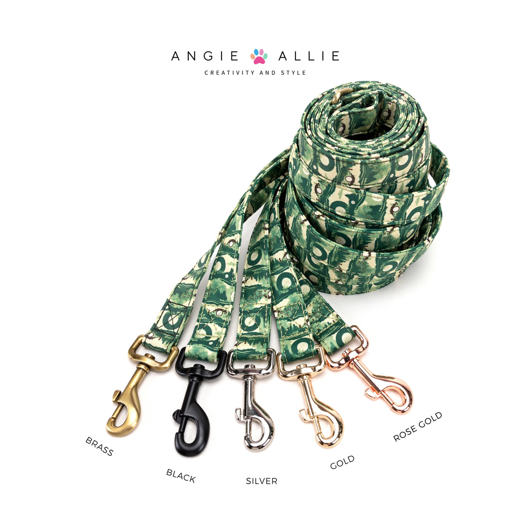 100% Cotton Adjustable Dog Leash Silver The Shire LOTR with brass, black, silver, gold, rose gold hardware on a white background, featuring the Angie Allie brand