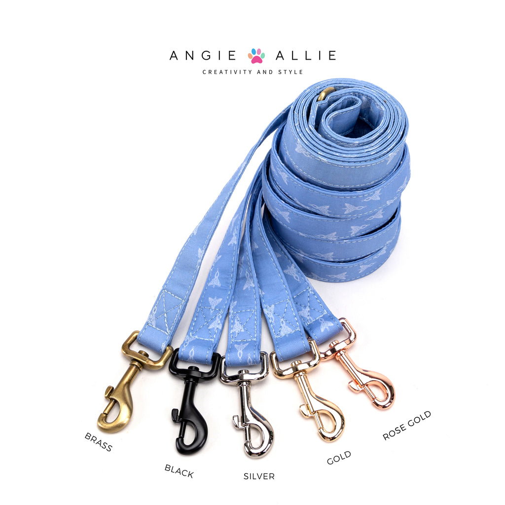 100% Cotton Adjustable Dog Leash Silver Arwin Evenstar LOTR with brass, black, silver, gold, rose gold hardware on a white background, featuring the Angie Allie brand