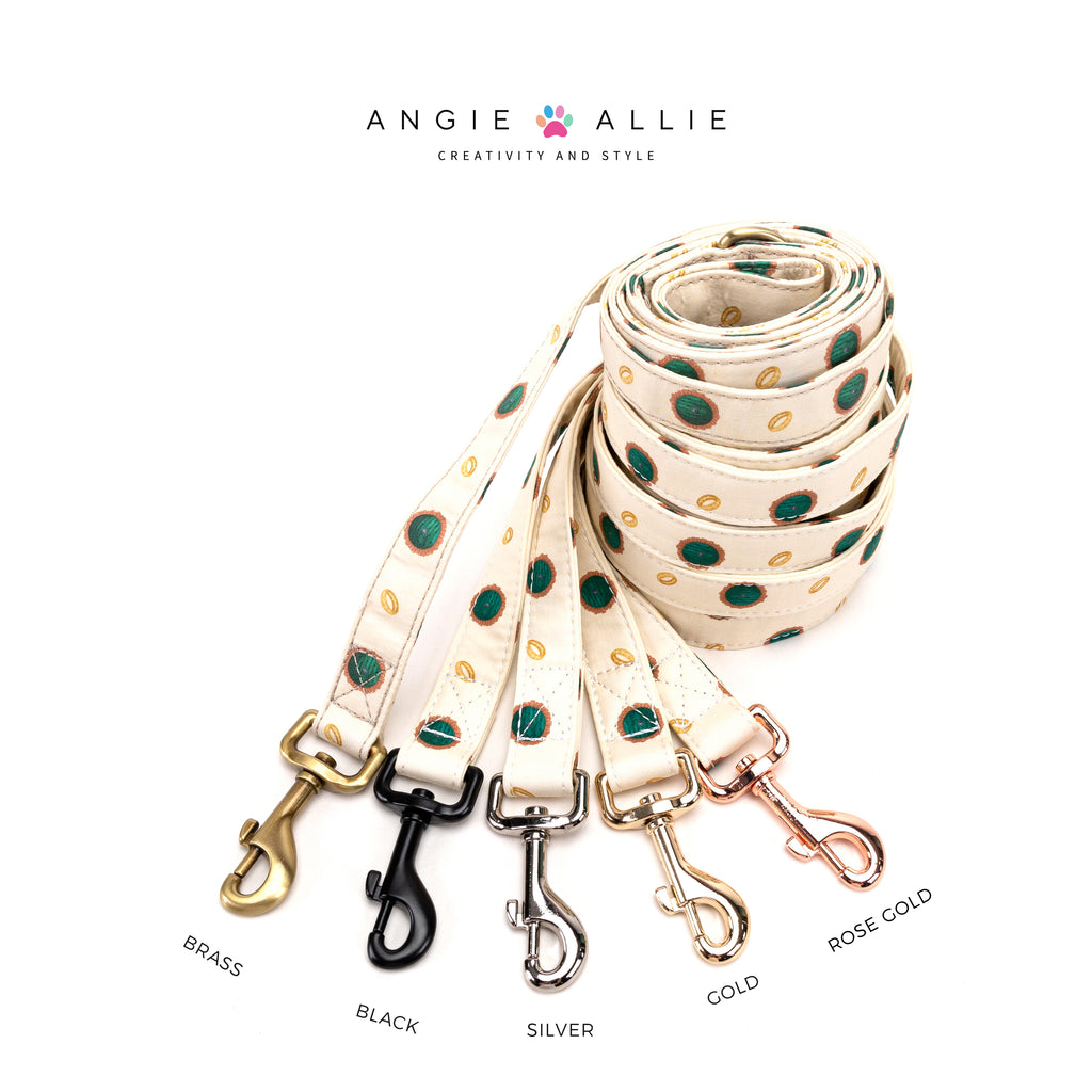 100% Cotton Adjustable Dog Leash Silver The Hobbit LOTR with brass, black, silver, gold, rose gold hardware on a white background, featuring the Angie Allie brand